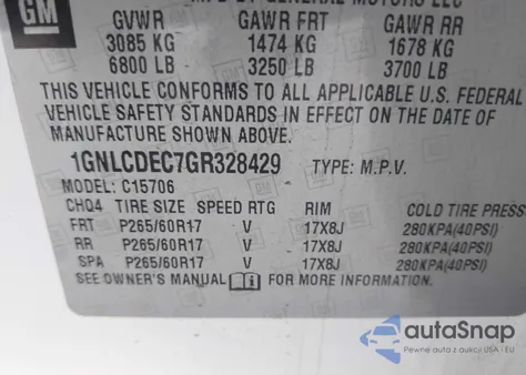 2016 Chevrolet Tahoe Commercial Fleet из США, поврежденный, VIN 1GNLCDEC7GR328429